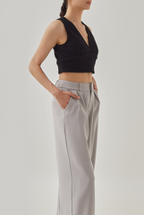 Mara Pleated High Waist Pants in Light Grey