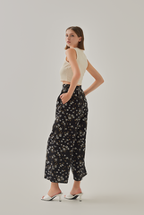 Trina Floral High Waist Pants in Black