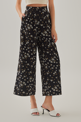 Trina Floral High Waist Pants in Black