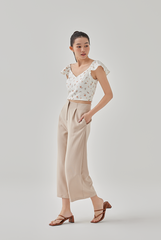 Charlena Bandless Waist Cropped Pants in Almond