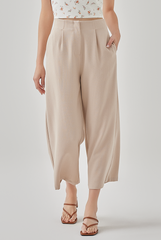 Charlena Bandless Waist Cropped Pants in Almond