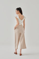 Charlena Bandless Waist Cropped Pants in Almond