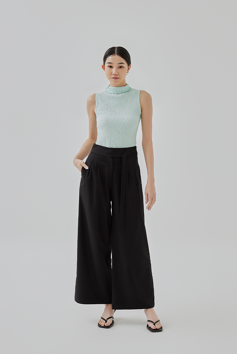 Molly Side Buckle Belt Wide Legged Pants in Black