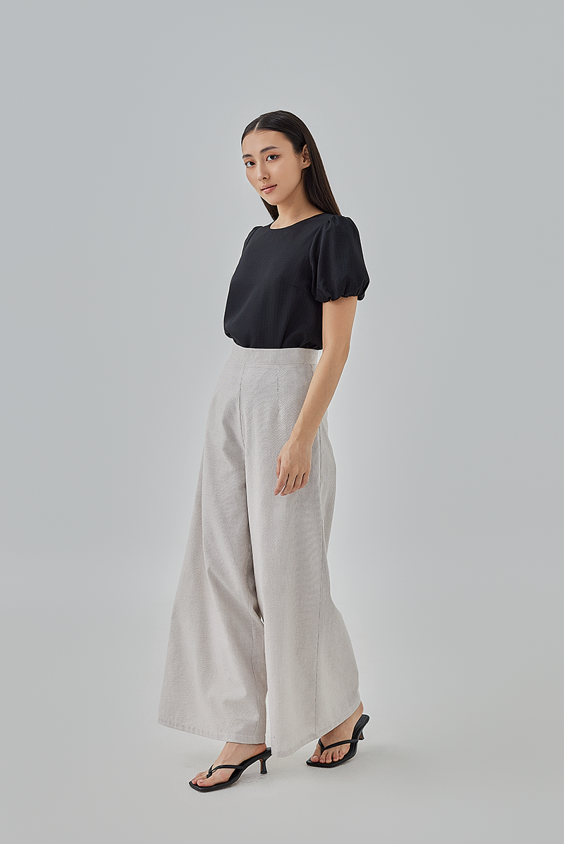 Fizah Striped Wide Leg Pants in Almond