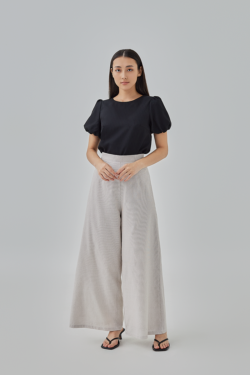Fizah Striped Wide Leg Pants in Almond