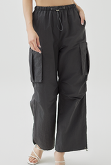 Kyla Elasticated Waist Cargo Pants in Charcoal