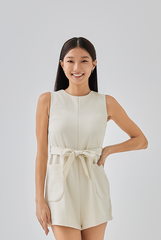  Rina Ribbon Tie Romper in Cream