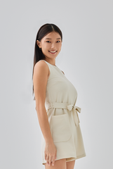 Rina Ribbon Tie Romper in Cream