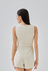 Rina Ribbon Tie Romper in Cream