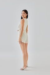 Rina Ribbon Tie Romper in Cream