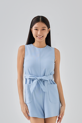 Rina Ribbon Tie Romper in Pale Blue