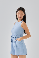 Rina Ribbon Tie Romper in Pale Blue