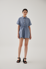 Qiana Button Down Romper in Dusty Blue
