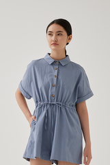 Qiana Button Down Romper in Dusty Blue