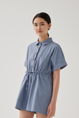 Qiana Button Down Romper in Dusty Blue