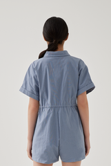 Qiana Button Down Romper in Dusty Blue
