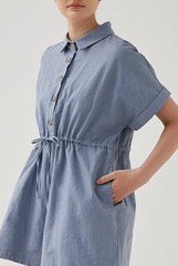 Qiana Button Down Romper in Dusty Blue