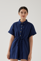 Qiana Button Down Romper in Navy Blue