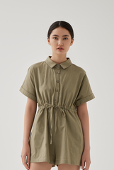 Qiana Button Down Romper in Tea