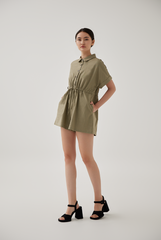 Qiana Button Down Romper in Tea