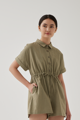 Qiana Button Down Romper in Tea