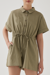 Qiana Button Down Romper in Tea