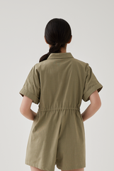 Qiana Button Down Romper in Tea