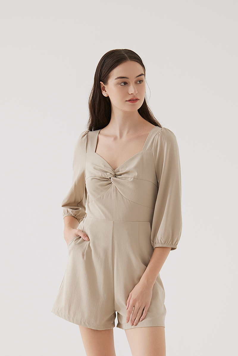 Velma Front Twist Romper in Taupe