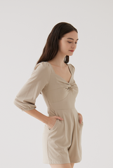 Velma Front Twist Romper in Taupe