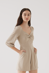 Velma Front Twist Romper in Taupe