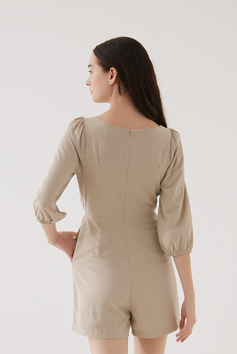 Velma Front Twist Romper in Taupe