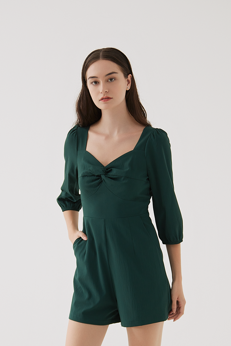 Velma Front Twist Romper in Pine