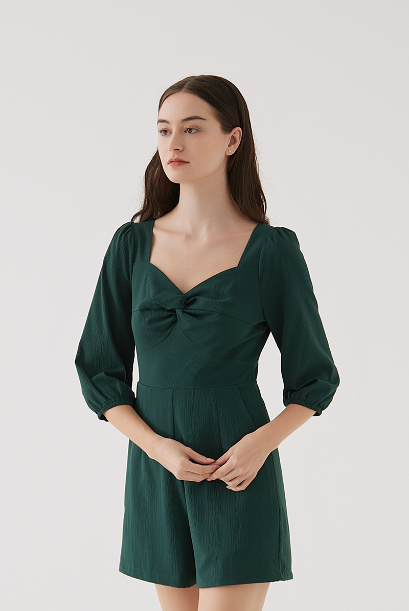 Velma Front Twist Romper in Pine