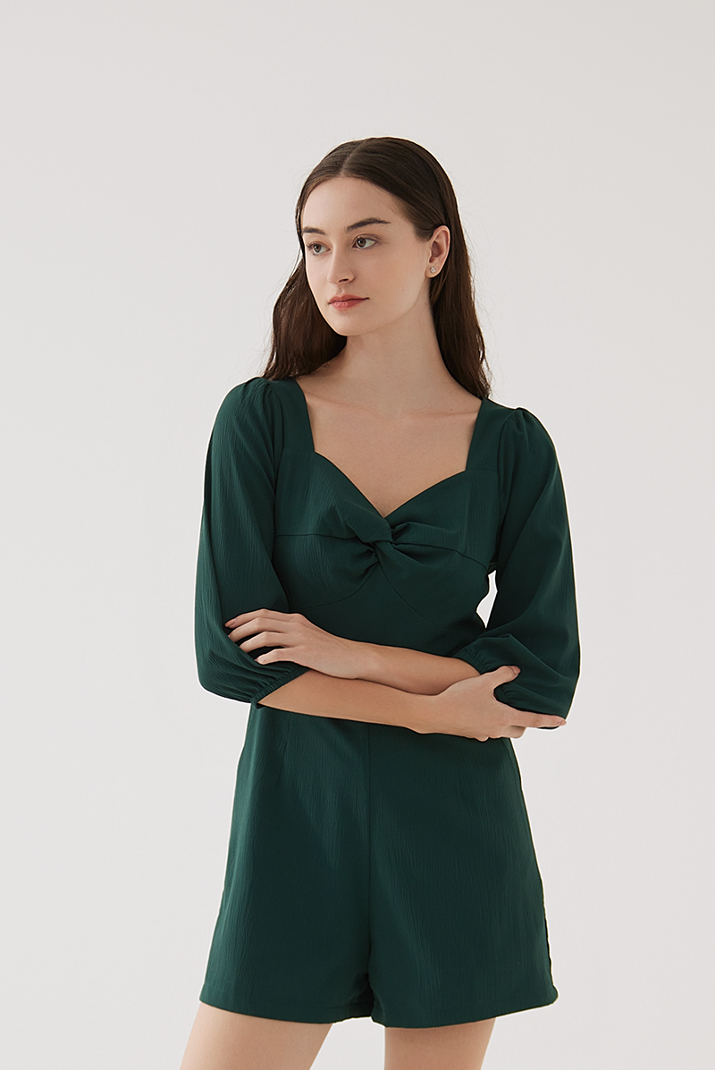 Velma Front Twist Romper in Pine