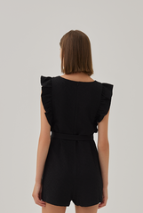 Lenna Ribbon Flutter Sleeves Romper in Black