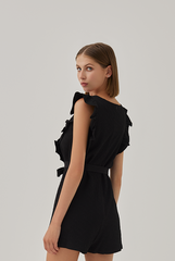 Lenna Ribbon Flutter Sleeves Romper in Black