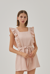 Lenna Ribbon Flutter Sleeves Romper in Pink