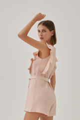 Lenna Ribbon Flutter Sleeves Romper in Pink