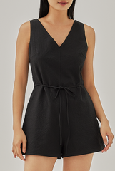 Arina Sleeveless Textured Romper in Black