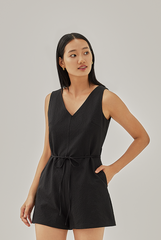 Arina Sleeveless Textured Romper in Black