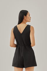 Arina Sleeveless Textured Romper in Black