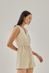 Arina Sleeveless Textured Romper in Oatmeal