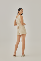 Arina Sleeveless Textured Romper in Oatmeal