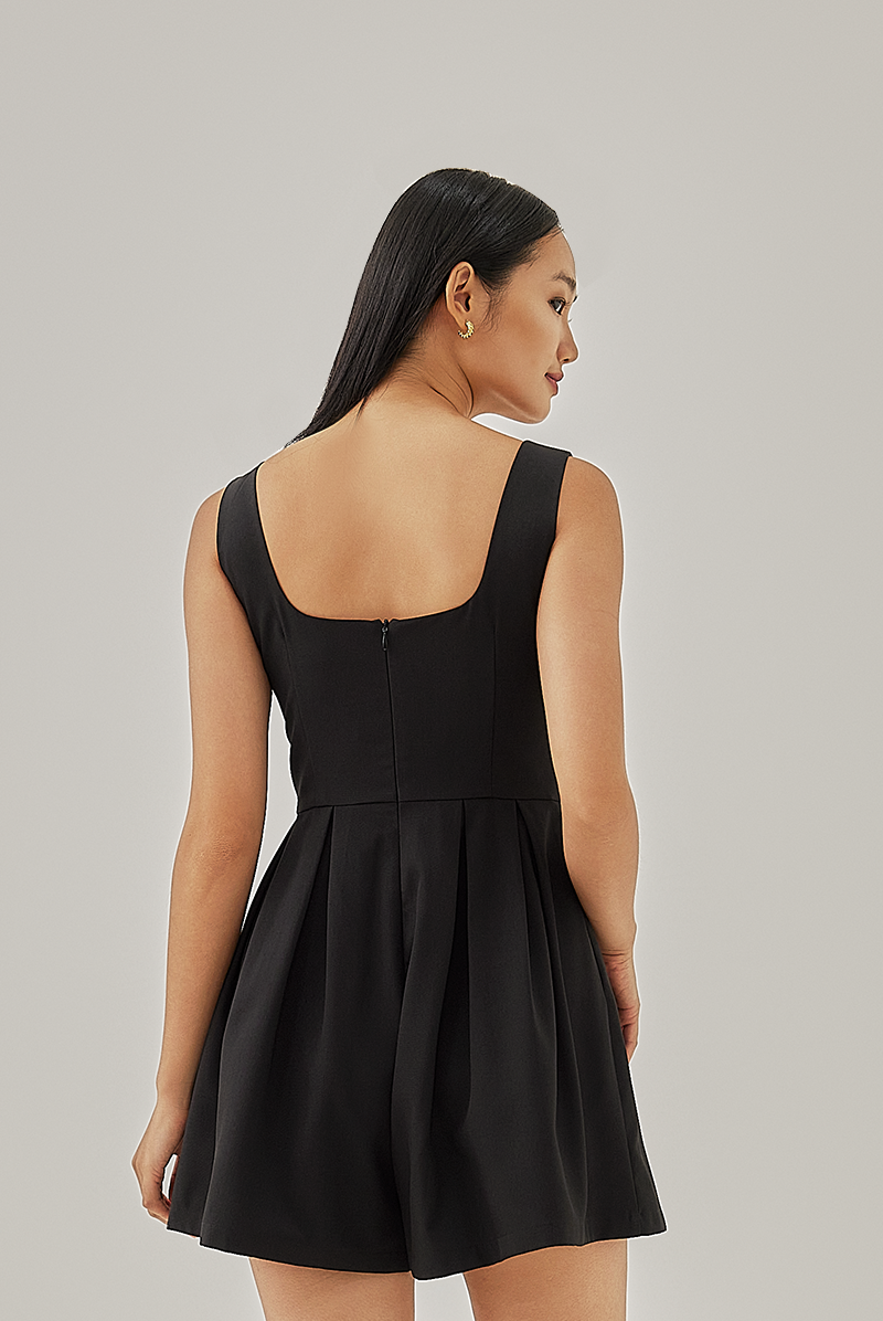 Andie Pleated Romper in Black