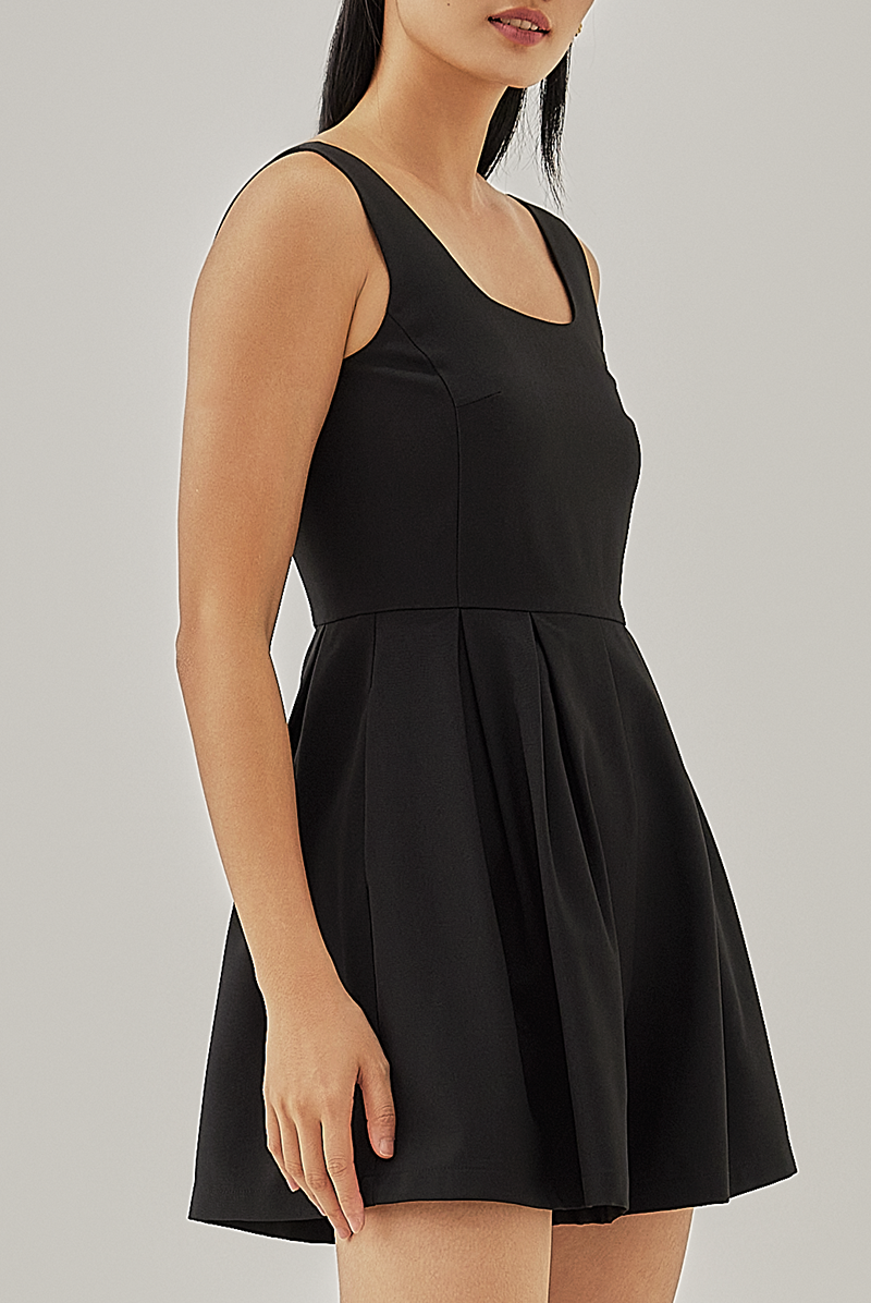 Andie Pleated Romper in Black
