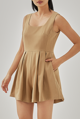 Andie Pleated Romper in Khaki