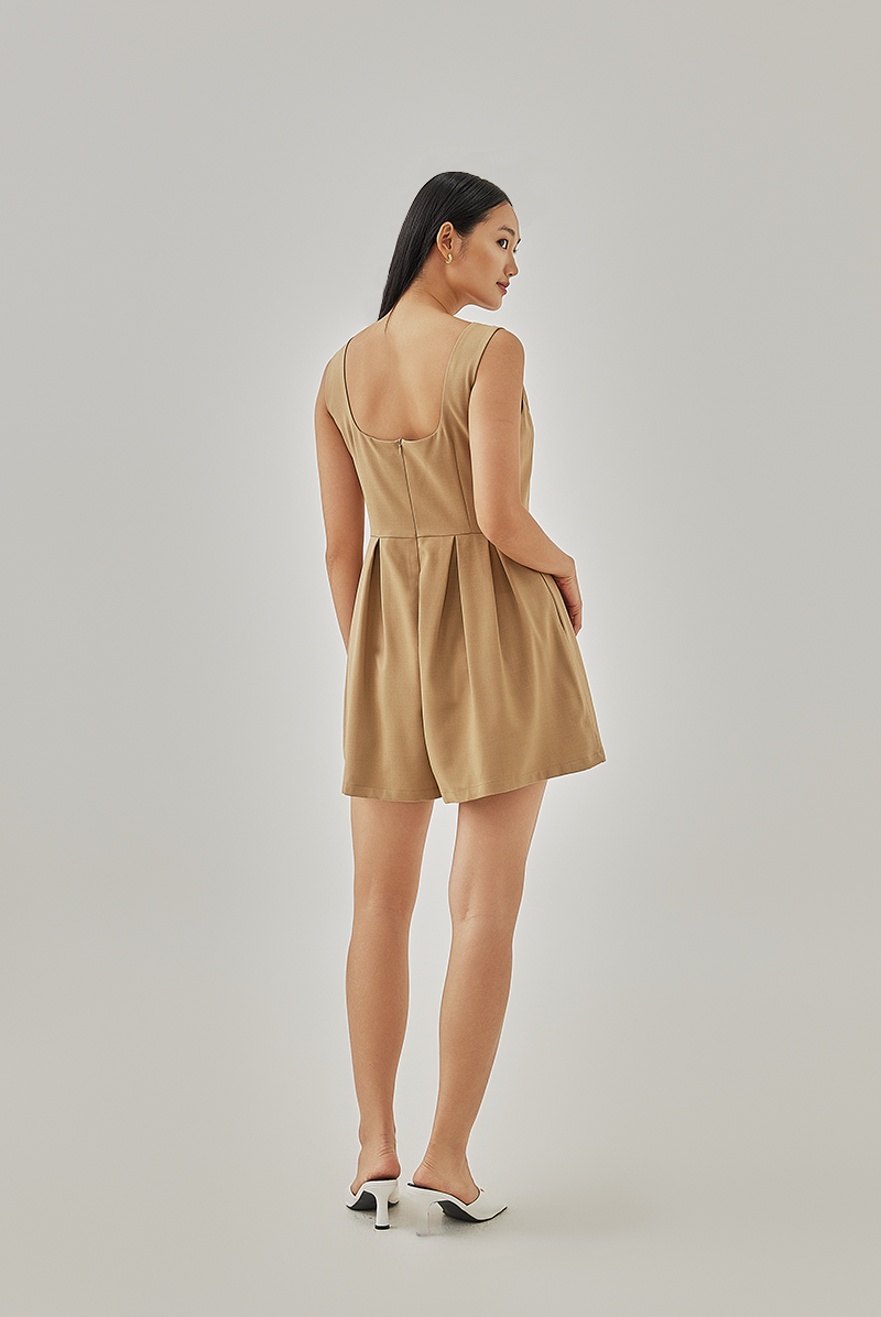 Andie Pleated Romper in Khaki