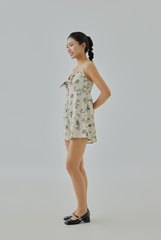 Kaelie Front Knotted Floral Doodle Print Romper