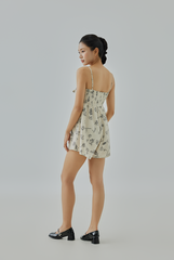 Kaelie Front Knotted Floral Doodle Print Romper