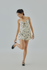 Kaelie Front Knotted Floral Doodle Print Romper